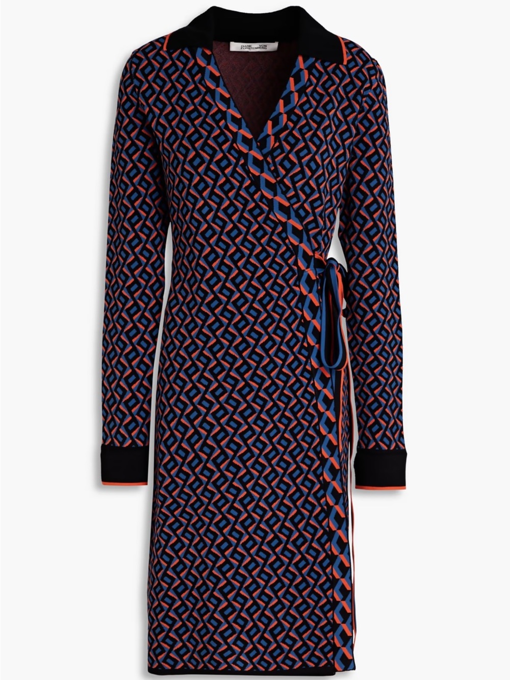 Diane Von Furstenberg Navy, Rust & Pink Geometric Knit dress